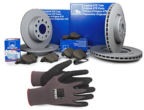 Inspektionspaket ATE Bremsen Set inkl. Bremsscheiben und Bremsbeläge für vorne Ø 312 mm und hinten Ø 282 mm enthalten, 100% passend für Ihr Fahrzeug, inkl. Priner Montagehandschuhe, AN129