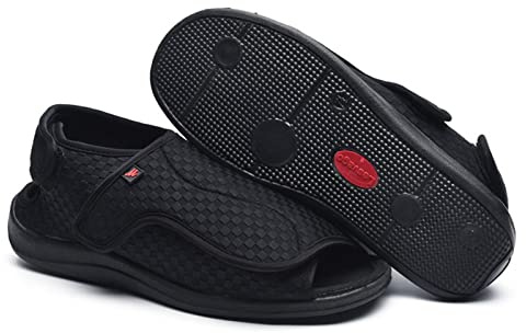 Yytcsjz Diabetic Open Toe Shoes, Double Extra Wide Slip Resistant Slippers for Seniors, Non Slip Fattening and Widening, for Edema Arthritis Fasciitis Swollen Feet (Color : Black, Size : 23.5cm)