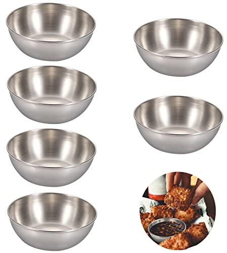 6Pcs Seasoning Dishes Dip Bowls Stainless Steel Sauce Dishes Round Condiment Sauce Cups Snack Bowls Sushi Dip Bowls for Dips Appetizers Snacks