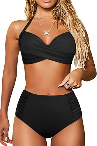 JFAN Traje de Baño Mujer 2 Piezas Conjunto de Bikini Push Up Bañador Bikini Tops y Bottoms Cintura Alta