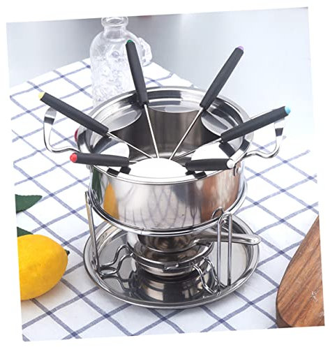 KICHOUSE Stainless Steel Fondue Set Melting Pot Gel Burner and Splatter Guard for Chocolate Cheese and Broth Any Kitchen Setting
