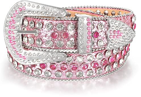LEACOOLKEY - Cintura con strass per uomini e donne, cintura in pelle western con borchie da cowgirl e cowboy, cintura lucida per jeans, pantaloni, abiti, S