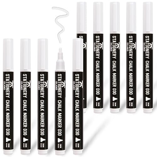 STATIONERY ISLAND Kreidestifte für Tafel Abwaschbar, Weiß Kreidestift für Fenster, 3mm 10 Stück Kreidemarker, Fensterstifte