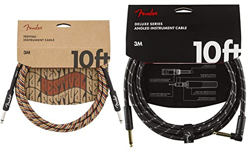Fender® Festival - 10 ft STR/STR Rainbow Cable - Deluxe Series - Black Tweed