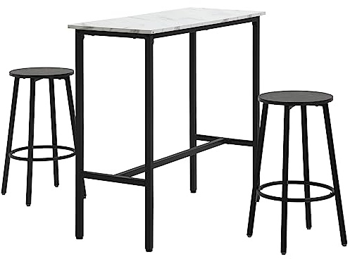 HOMCOM Juego de Mesa de Comedor con 2 Taburetes 3 Piezas Blanco y Negro