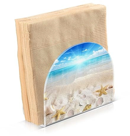 Quteprint Serviettenhalter, Strand, Ozean, Seestern, Muscheln, Acryl, Serviettenhalter für Tisch, Bauernhaus, Servietten-Organizer, Küche, Outdoor, Tisch, Papierservietten, Aufbewahrungsspender für