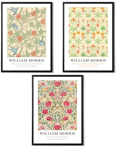 State Media Vision William Morris Set of 3 Art Prints - Trellis, Rose, Daisy - Famous Artist Pictures Available in a Variety of Sizes (Set 6, A3 Print Only)