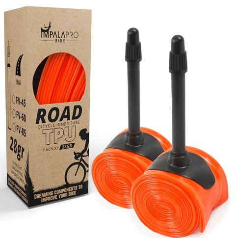 IMPALAPRO - Cámara Bicicleta Carretera 700 x 18-32C Ultraligera 28g 0.2mm válvula Presta 45/65/85mm - Camaras de Aire 700 - Camara Bici Carretera 700 - Camara Bici 700 (2Pcs - Val 65mm)