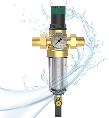 Regulador de Presion Agua, Reductor de Presion de Agua Ajustable Con Manometro Presion Agua Y Filtro de Malla, VáLvula Reguladora de Presión de Agua Para Grifo de Riego de Jardín (3/4 pulgada)