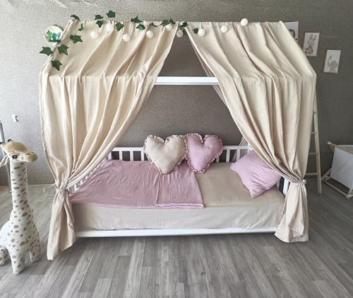 Baby Fancyroom extra breiter Betthimmel für Kinderbett Hausbett Himmel Vorhang Baldachin 100% Baumwolle (Beige, 320cm)