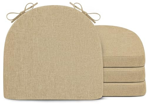 FlyGulls Chair Cushions for Dining Chairs U-shaped Seat Cushion with Non-Slip Back for Kitchen Office Chair Extra Thick Chair Pads with Ties 4 Pack(Beige 43x40x5 cm/17x16x2 inch)