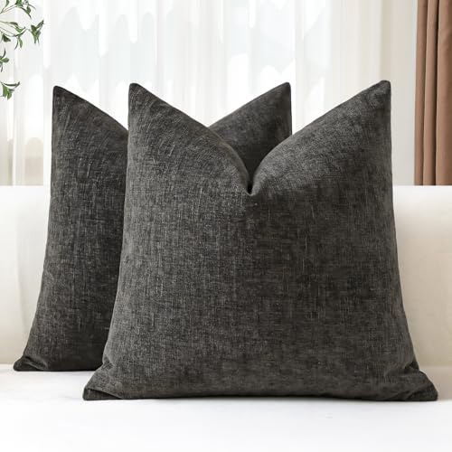 JOTOM 2er Set Chenille Kissenbezüge, Dekorative Weich Einfarbig Wurf Kissenbezug Moderne Kissenhüllen Sofakissen Dekokissen Zierkissenbezug für Wohnzimmer Schlafzimmer Deko (50x50cm, Dunkelgrau)