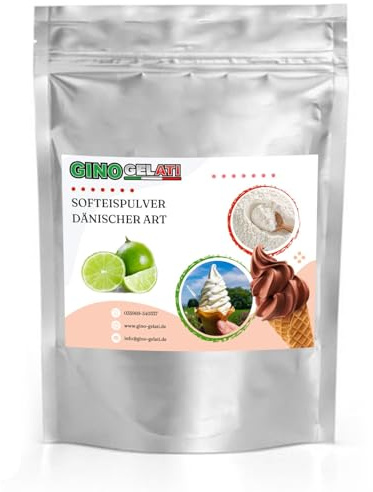 Gino Gelati Dänisches Softeis Pulver, fruchtiger Geschmack, verschiedene Geschmacksvarianten, schnell und einfach Zubereitet, Made in Germany, Eis selber machen (1 Kg, Limette)