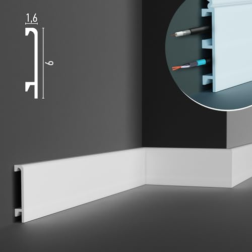 create luxury GRAND DECOR - Plinthe de 2 mètres, dimensions 9 x 1,6 x 200 cm, socle en duropolymère HDPS blanc peint, pas de moisissure, avec espace pour passage de câbles - HCR508