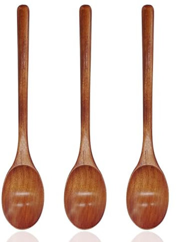 3PCS Long Handle Wooden Spoons, 9.25'' Wooden Mixing Spoon, Stirring Mixing/Wood Table Soup Spoon for Cooking,Small Wood Cooking Spoons for Baking,