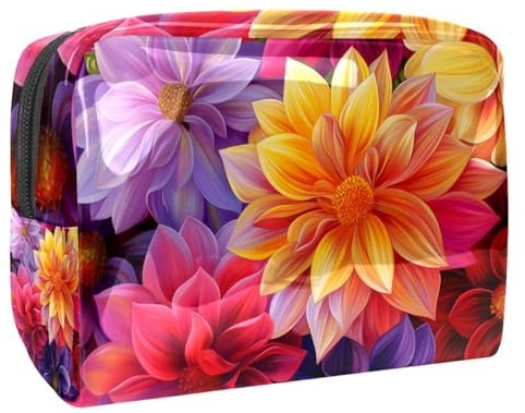 Sacs À Cosmétiques pour Femmes Fleurs De Dahlia Colorées Trousse De Maquillage Trousse De Toilette De Voyage Organisateur De Cosmétiques 18.5x7.5x13cm