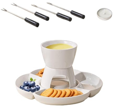 Chokladfondue Set,Ostfondue Set | Keramisk smältchokladvärmare med gaffel och bricka för doppning - Ljusuppvärmning Choklad Melting Pot Kit för film, spelkväll