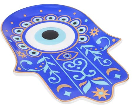 Cabilock Evil Eye Hand Plate Ceramic Jewelry Dish Decorative Coaster Small Trinket Organizer Boho Home Decor Storage Tray