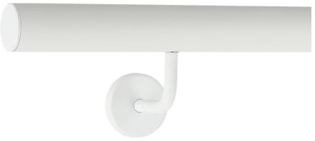 TIBU Corrimano in alluminio bianco ringhiera 30 – 600 cm corrimano da parete per scale in acciaio inox, lunghezza 490 cm con 5 supporti e tappo dritto