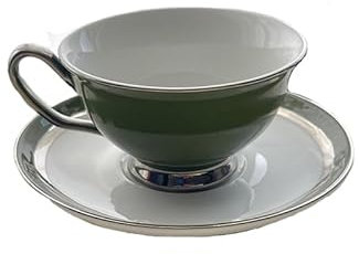 Tasse à café vintage de luxe lumineux de 200 ml, ensemble de tasses et d'assiettes en céramique esthétique élevée, tasse de style anglais, tasse à thé exquis de l'après-midi pour femme (vert médiéval)