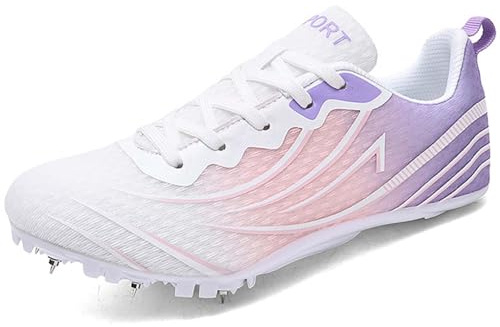 Hiuzylqx Leichtathletikschuhe Herren 8 Nägel Mittelstrecken-Laufschuhe Jugendsportschuhe Spike-Schuhe Jungen Und Mädchen,White Purple,39 EU
