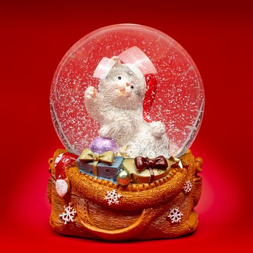 SIKORA SK33 Mittlere Glas Deko Schneekugel Katze mit Weihnachtsmütze Weihnachten Weihnachtsdeko 65mm