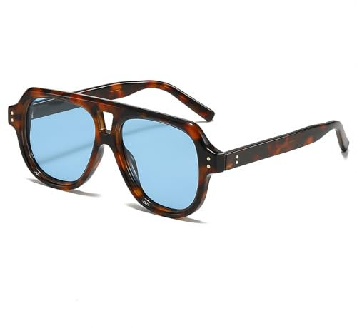 YAMEIZE Polarizzati Occhiali da Sole Uomo Donna Retrò 70s Pilot Doppio Ponte Vintage Quadrati Polarizzati Occhiali da Guida Protezione UV400