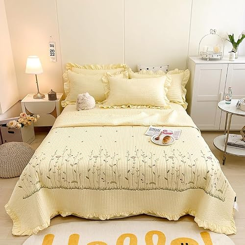 Odot 3.5 Tog Coverless Duvet Single Double King Size, Summer Quilted Duvet Cosy & Lightweight Quilt Breathable Reversible Bedspreads Quilted Throw for Beds (Yellow,200 * 230cm)