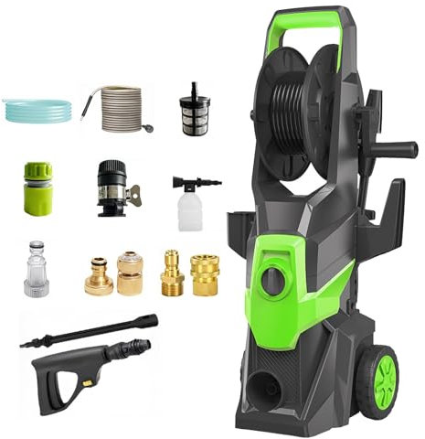 Oamger Hochdruckreiniger, 1500 W, max. Druck 150 bar, Durchflussmenge: 450 l/h, 10 m Schlauch und Hochdruckpistole, Hochdruckreiniger, geeignet für Haus, Garten/Auto