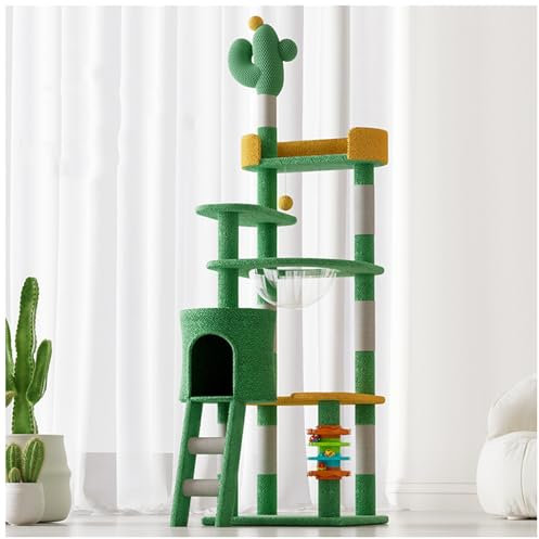 Cactus Rascador para Gatos Casa para Gatos Ampliada Plataforma de Visión Más Amplia Con Cuencos de Acrílico Transparente para Gatos Plataformas de Salto Rascador Gatos para Gatos de Todas Las Edades