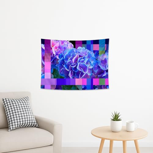 Arazzo blu viola ortensia, geometrico floreale bohémien, da appendere alla parete, vivace arazzo estetico per camera da letto, soggiorno, ufficio, accenti decorativi per la casa, 121 x 91 cm