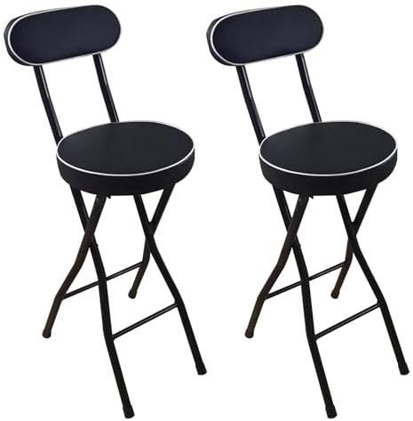 Set di 2 sgabelli alti pieghevoli da bar con schienale e poggiapiedi, moderni sgabelli da cucina a isola regolabili in altezza (6075 cm), design rotondo, colore nero, perfetti per sala da pranzo e