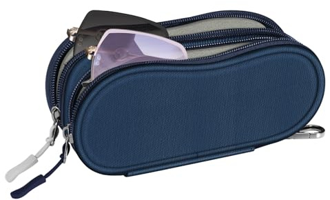 Fintie Brillenetui Weich für Sonnenbrillen und Brillen - Doppel Groß Brillentasche zum Anhängen mit Reißverschluss und Karabiner, Dunkelblau