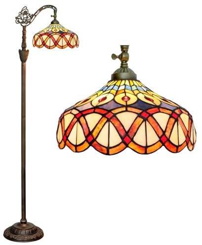 BOTOWI Lámpara de pie Estilo Tiffany Lámpara de Vidrio Manchado Lámpara arqueada 12X18X63 Pulgadas Cuello de Cisne Esquina Ajustable Luz de Lectura de pie Decoración Dormitorio Sala de Estar,Peacock