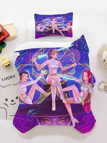 CYSYLQW K-Pop：Demon Hunters Parure de lit avec taie d'oreiller, 100% microfibre, housse de couette imprimée numérique 3D universelle pour enfants et adultes (90 x 200 cm, 5)