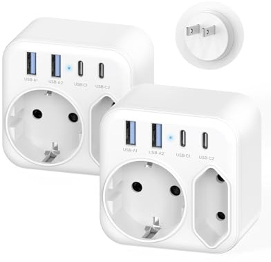 Reiseadapter Japan mit USB-C, 2 Steckdosen Travel Plug Adapter, 2 Stück | Reisestecker Schuko auf Typ A passend für Japan, USA, Thailand, China, Kanada– Hinweis: kein Spannungswandler
