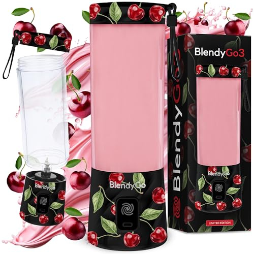 Blender portable BlendyGo3, Mixeur, Blender Smoothie rechargeable USB, Mixeur Smoothie puissant sans fil, Mini Blender pour smoothies et jus, sans BPA, 550 ml (Black Cherry)
