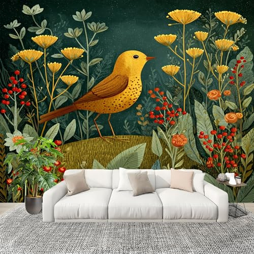 Fotomurales Decorativos Pared 3D Ilustraciones De Animales Y Flores Papel tapiz Fotográfico Grande Extraíble 200X140 Cm Verde Papel Pintado Moderno de lujo, Murales Interiores, Mural Stickers