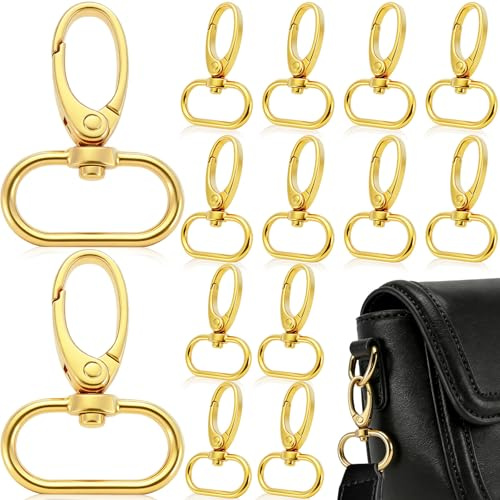 WiDream 30 Stücke Schlüsselanhänger D-Ringen, Karabiner Gold | Drehbare Karabinerhaken, Zink Legierung Keychain Karabiner, Karabinerhaken aus Metall Drehbar, für Taschen, Kleidung (Gold)