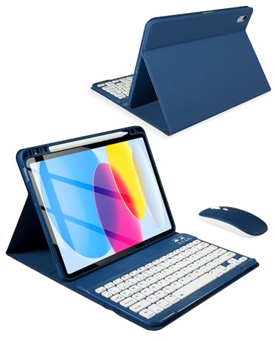 Nsyee Keyboard Case with Mouse for iPad A16 11th Gen 11/10th Gen 10.9 | UK Layout Detachable Keyboard Folio Cover with Mouse & Pen Slot for iPad A16 11th Gen 11/10th Gen 10.9, Slim & Portable