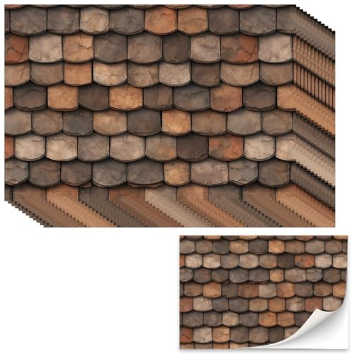 12 Pcs Miniature Dolls House Wallpaper, Realistic Brick Effect Wallpaper, Self Adhesive Brown Roof Tiles, Doll House Accessories for DIY Dollhouse Background, for Craft Enthusiasts