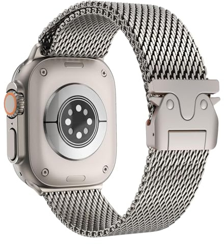 Milanesiskt armband för Apple Watch Ultra 3/2/1 49 mm, ny designspänne, metallarmband i rostfritt stål för Apple Watch armband 49 mm, 46 mm, 45 mm, 44 mm, 42 mm (serie 3 2 1), serie 11/10/9, 49mm