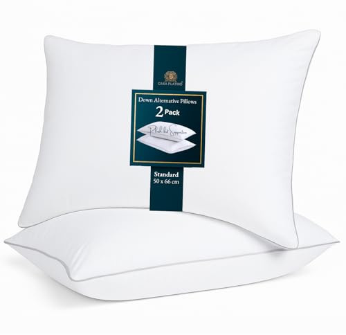 Casa Platino Pillows 2 Pack Standard Size, (White) Hotel Quality Pillows, Brushed Fabric, Bed Pillow for Back, Stomach or Side Sleepers - 20 x 26 inch / 50 x 66 cm