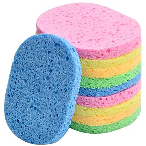 10 Pcs Make Up Sponges, 10x8cm, Colorful, Reusable Facial Cleansing Sponge, Natural Cellulose Face Wash Sponges for Cosmetic Remover Exfoliating Mask Deep Cleaning, Non-Irritating