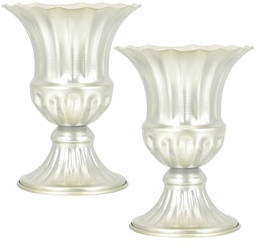 MAGICLULU Jarrón Funerario de Metal Resistente para Cementerio 2 Piezas Color Champán, Adorno para Tumbas y Decoración Exterior, Florero Conmemorativo y Artificiales