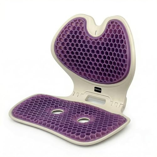 Asiento Plegable con Respaldo Premium 200 kg · Soporte Integrado y Base Estable · Ligero y Portátil 1,15 kg · Espuma o Gel · Ideal para Bancos, Gradas y Exterior (Gel Panel de Abeja, Morado)