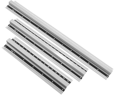 Set de 3 Reglas de Aluminio con Mango, 15 20 30cm | Piezas Plateadas, Diseño Ligero y Cómodo para Artistas y Bricolaje, Formato Portátil, Uso Versátil en Oficina