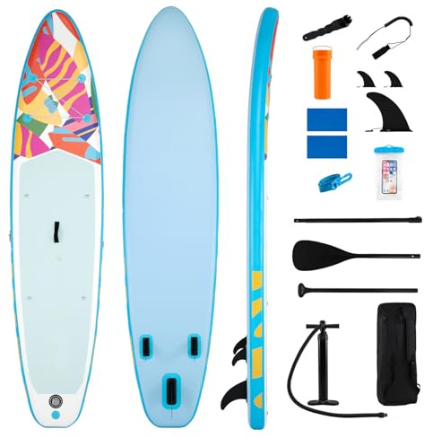 COSTWAY Stand Up Paddling Board, 336 cm SUP Board mit komplettem Zubehör für 2 Personen, aufblasbares Paddle Board für Anfänger und alle Könnensstufen (Blau + Weiß)