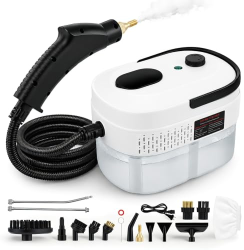 Eirolace Pulitore a Vapore Portatile, 2500W Steam Cleaner per Tessuti, Serbatoio 1.4L, Riscaldamento Rapido in 15s, Vapore Pulizia Macchina con 14 Accessori per Pavimenti, Cucina, Vetri, Auto