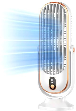 Generico Ventilatore A Torre Portatile Ricaricabile USB 22dB Silenzioso Con Oscillazione 720 Gradi - 5 Velocità per Camera Da Letto Ufficio Camper
